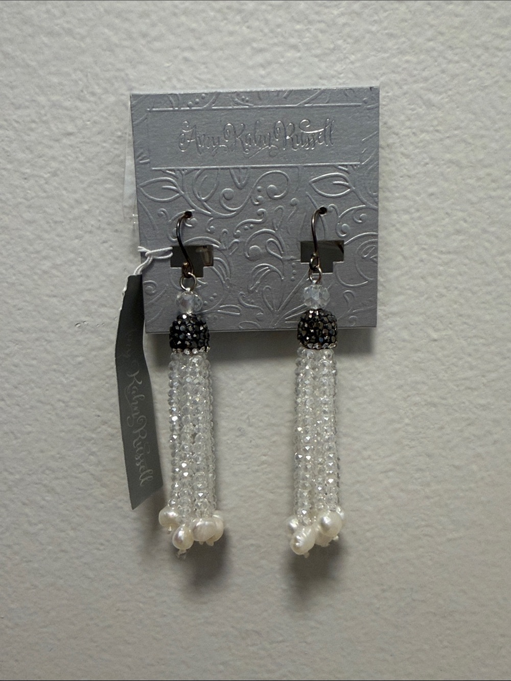 Freshwater Pearl & Crystal Tassel Amy Kahn Russell Sterling Silver Earrings NWT
